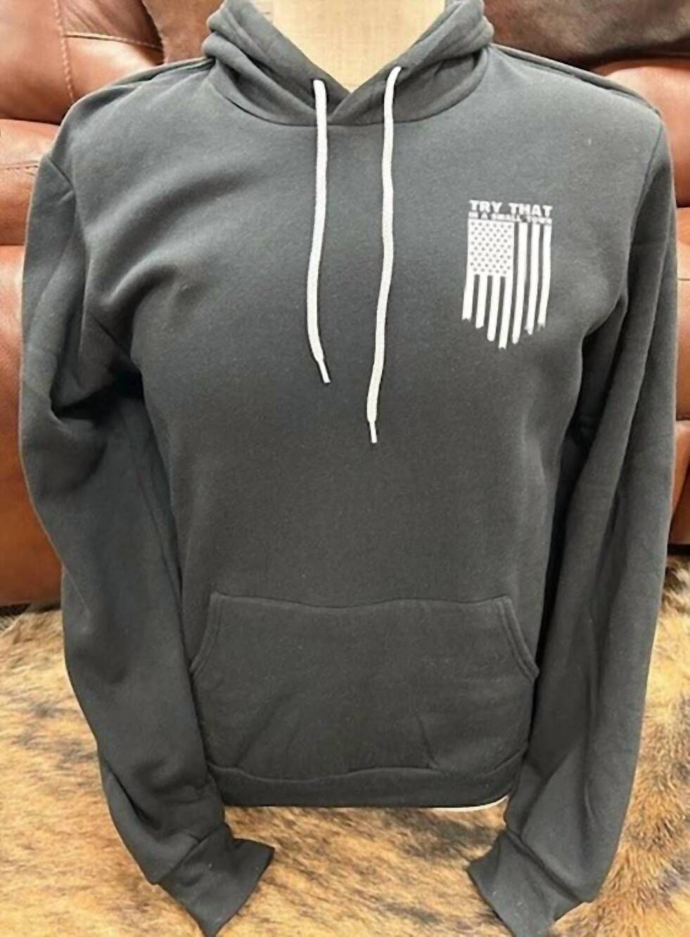 NEW LEGEND OR LIES men's try that in a small town fleece hoodie in vintage black